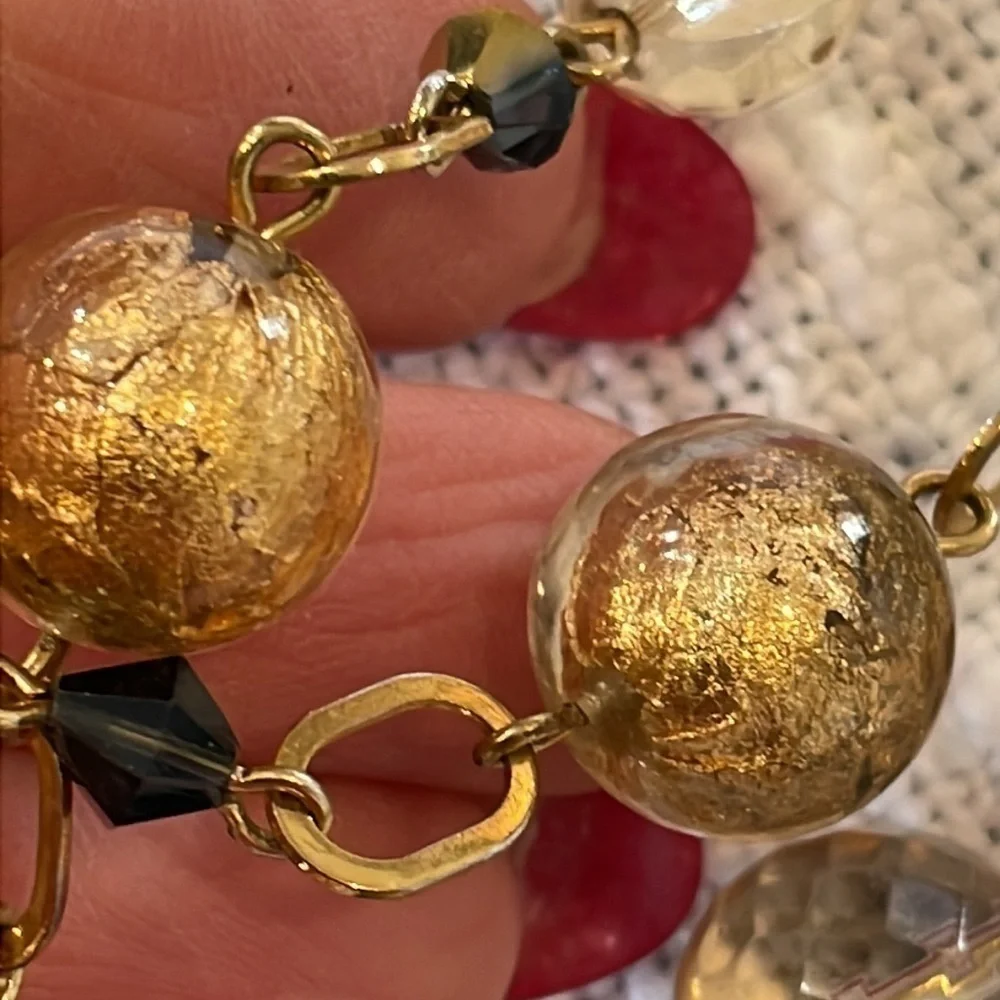 Gold foil glass bead vintage double strand necklace